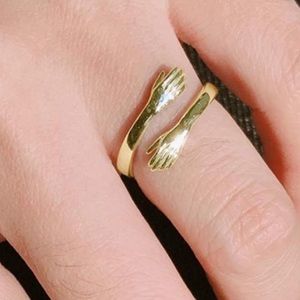Hugging Hands 14k Gold /925 Ring Adjustable